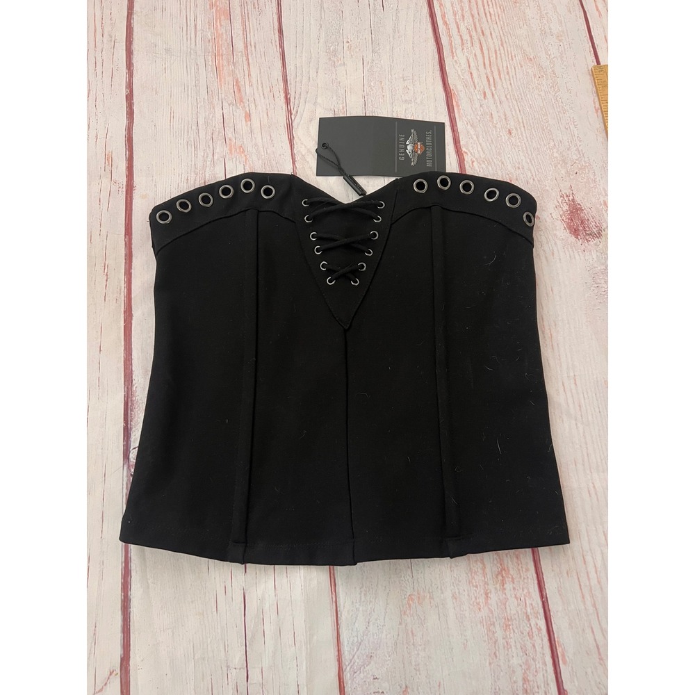 Harley-Davidson Black Lace Up Grommet Corset Tube Top XS 96807-19VW/002S (Rare)